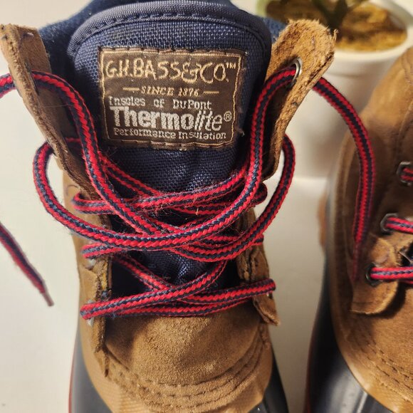 GH Bass & Co. Brown, Black, Red Laced Duck Rain Boots Women's Size 6 - Picture 3 of 11